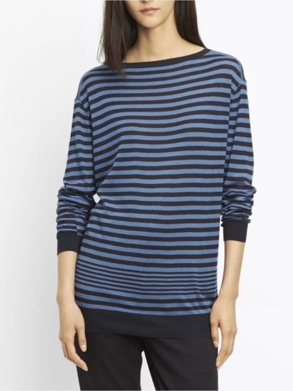 Vince Navy and Blue Striped Scoopneck Sweater